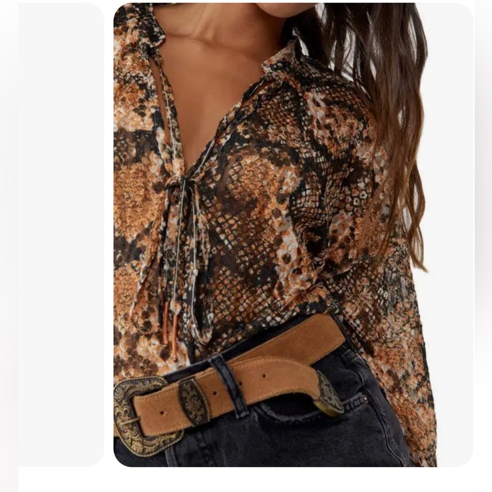 Free People Out For The Night Snake Print Lace Tunic Top Large Boho